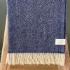 Home & Body WOOL BLANKETS | Herringbone Throw | Navy