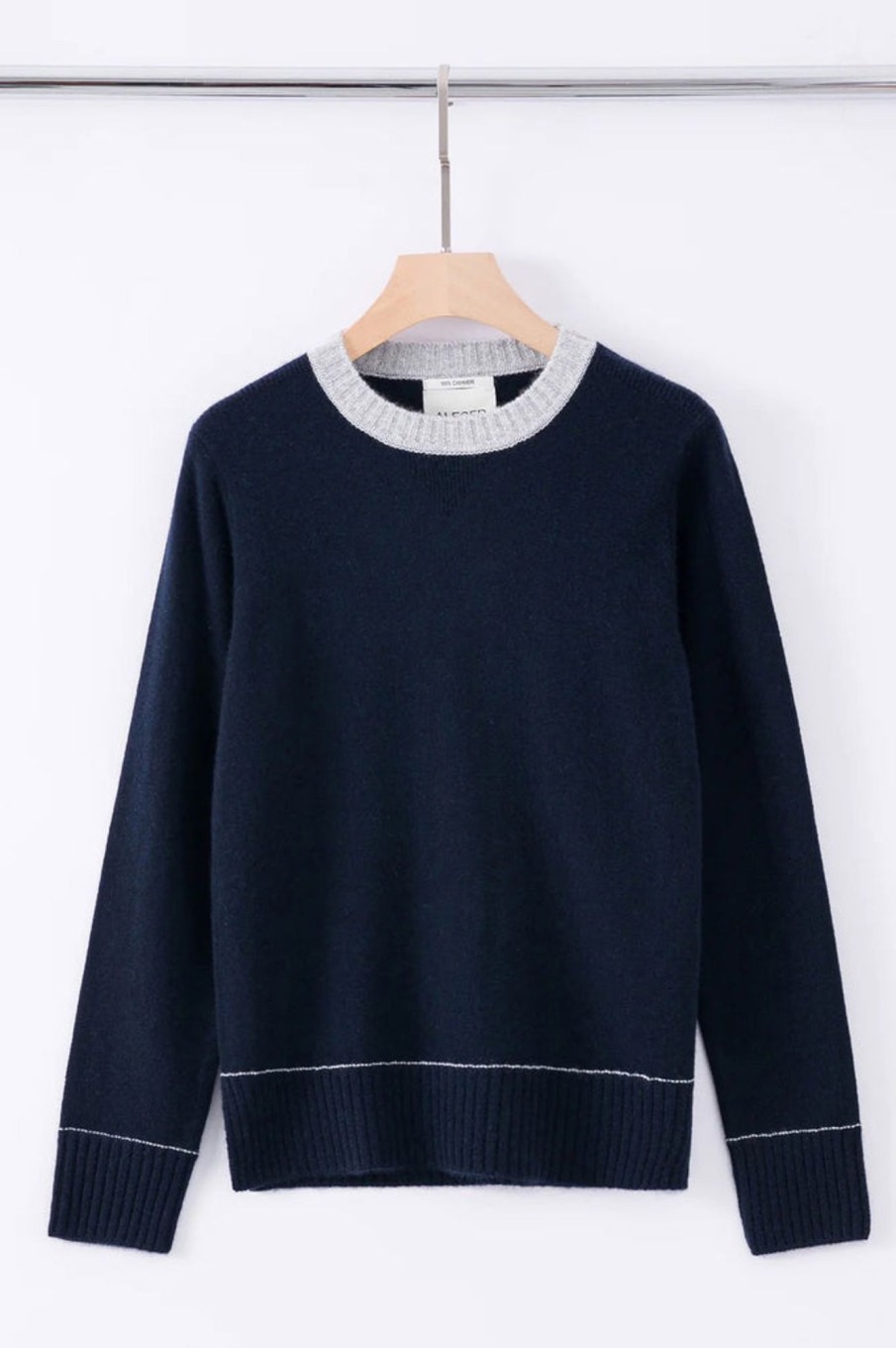 Tops ALEGER CASHMERE | N. 08 Contrast Collar Crew | Midnight