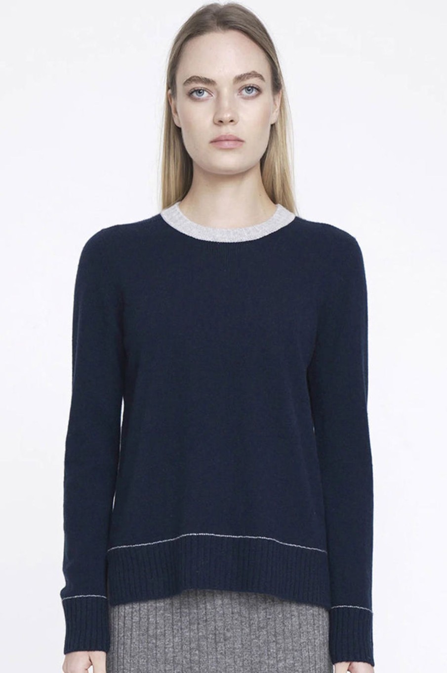 Tops ALEGER CASHMERE | N. 08 Contrast Collar Crew | Midnight