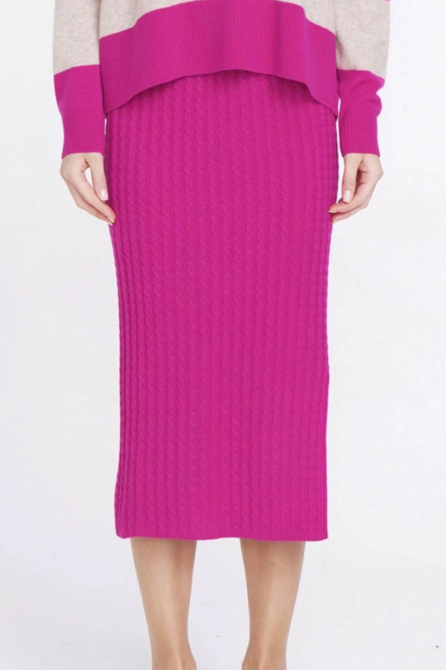 Knitwear ALEGER CASHMERE | N.82 Cable Cashmere Blend Pencil Skirt | Fushia