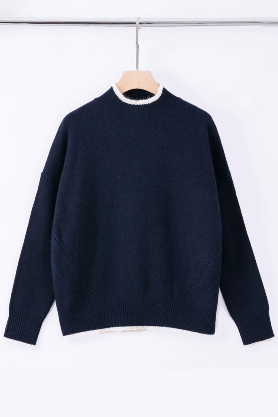 Tops ALEGER CASHMERE | N. 30 Stripe Detail Sweater | Navy