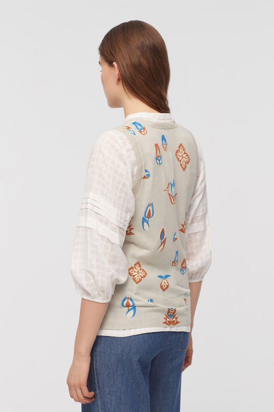 Knitwear Nice Things | Geometric Flower Vest | Ash