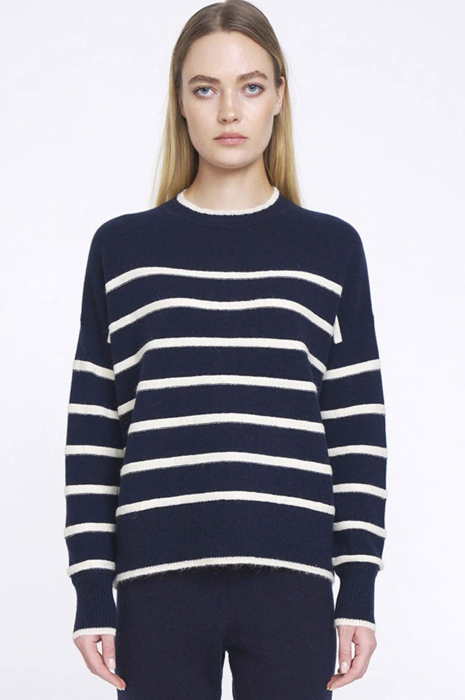 Tops ALEGER CASHMERE | N. 24 Turtle Neck Mohair Stripe Sweater |Midnight