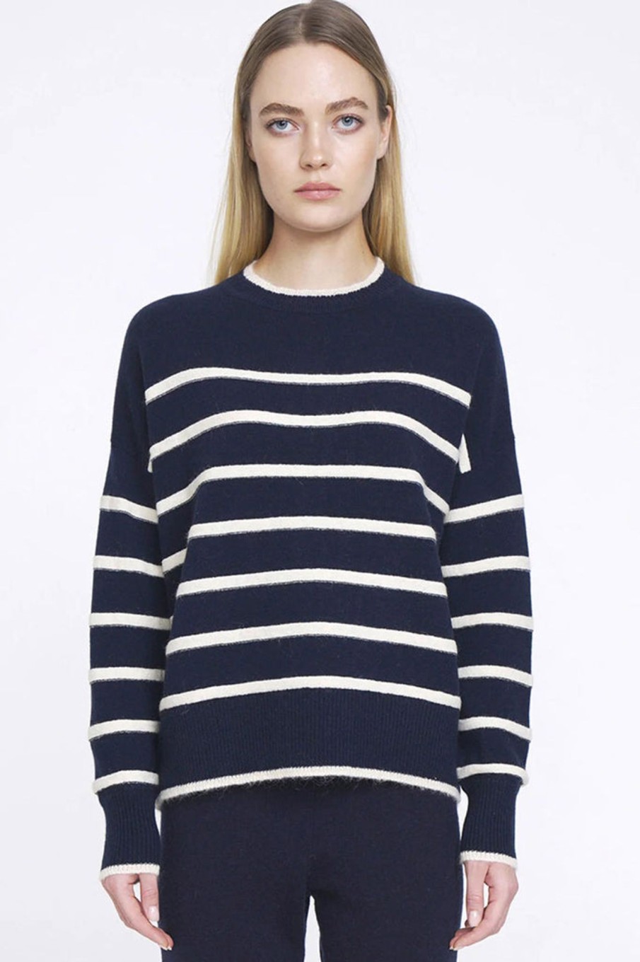 Knitwear ALEGER CASHMERE | N. 24 Turtle Neck Mohair Stripe Sweater |Midnight